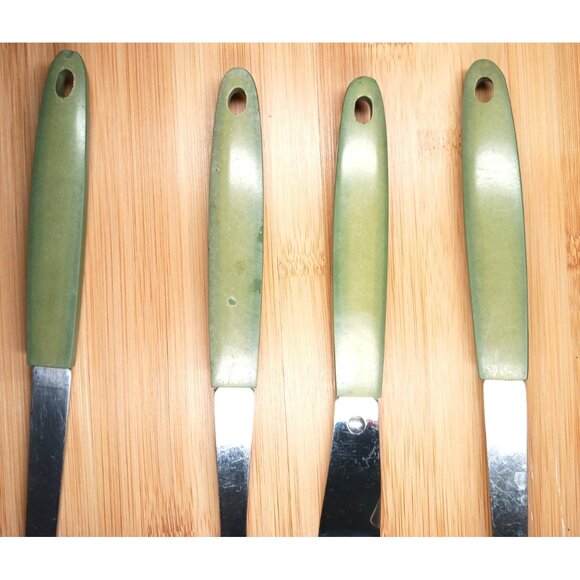 VTG Sears Stainless Avocado Green 4 Piece Kitchen Tool Utensil Set Serving - Picture 10 of 13